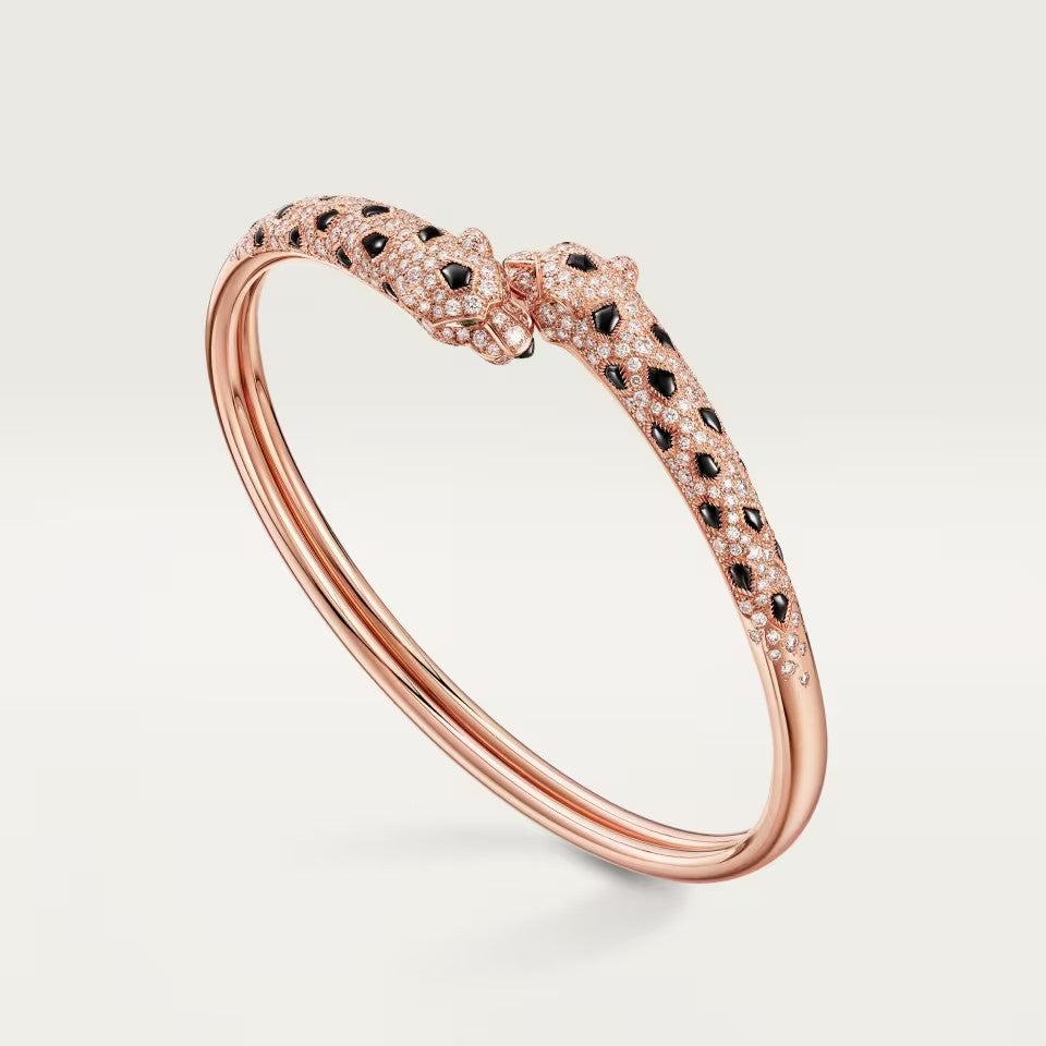 [⭐Mirelle]PANTHERE DOUBLE HEADED HALF DIAMOND OPEN BRACELET
