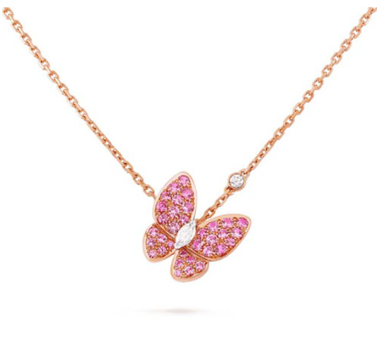 [⭐Mirelle]BUTTERFLY RED DIAMOND ROSE GOLD NECKLACE