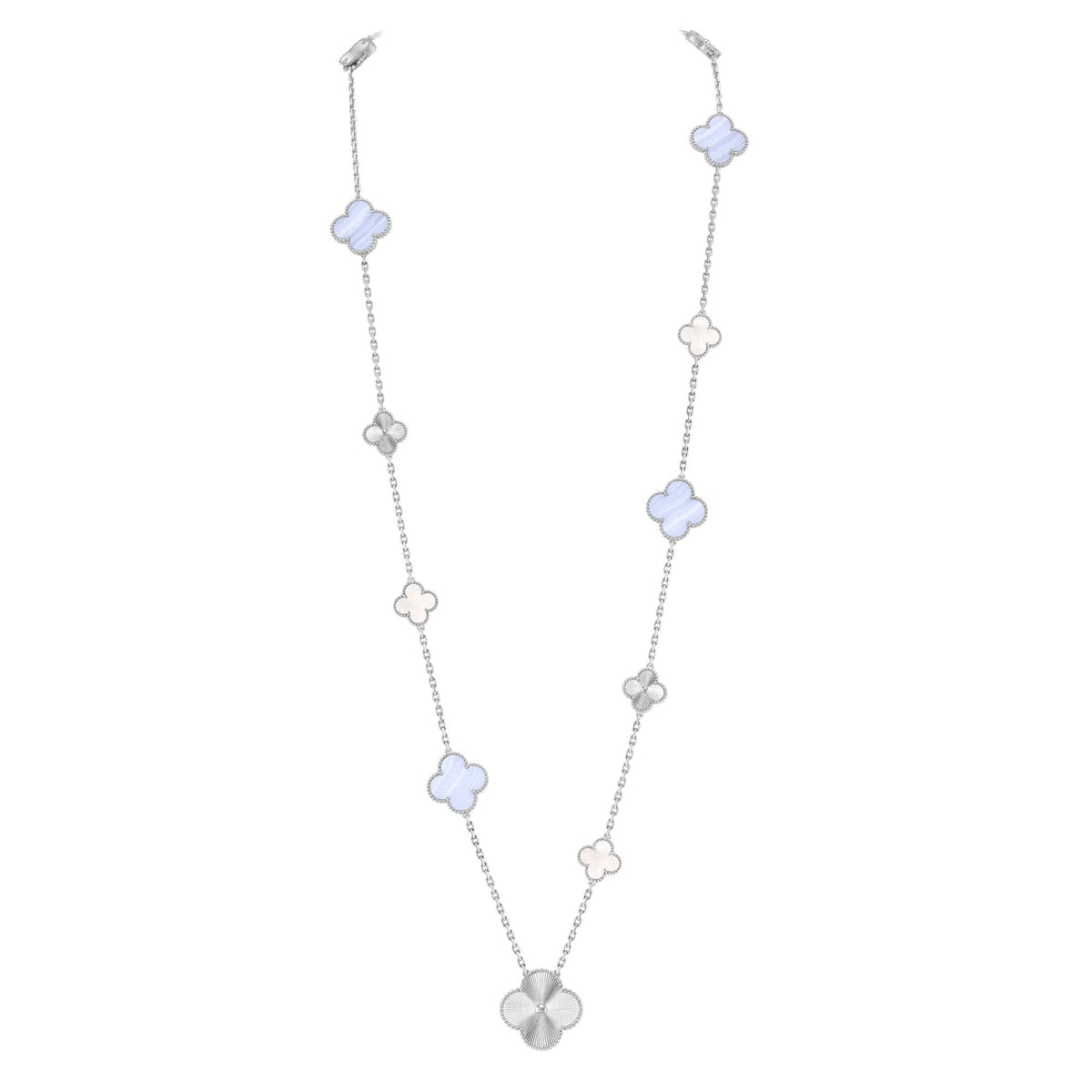 [⭐Mirelle]DETACHABLE CLOVER 15(11+4) FLOWER SILVER NECKLACE SET