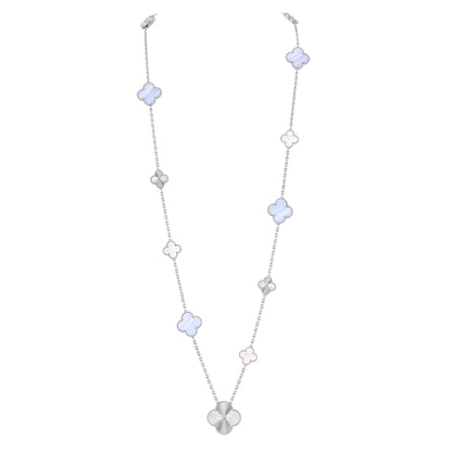 [⭐Mirelle]DETACHABLE CLOVER 15(11+4) FLOWER SILVER NECKLACE SET