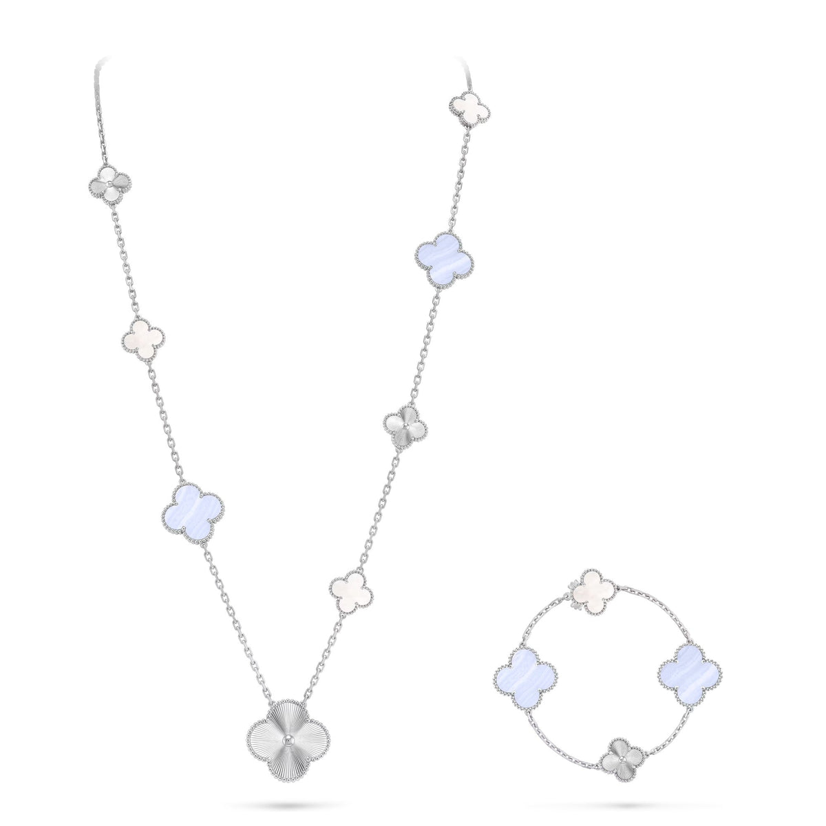 [⭐Mirelle]DETACHABLE CLOVER 15(11+4) FLOWER SILVER NECKLACE SET