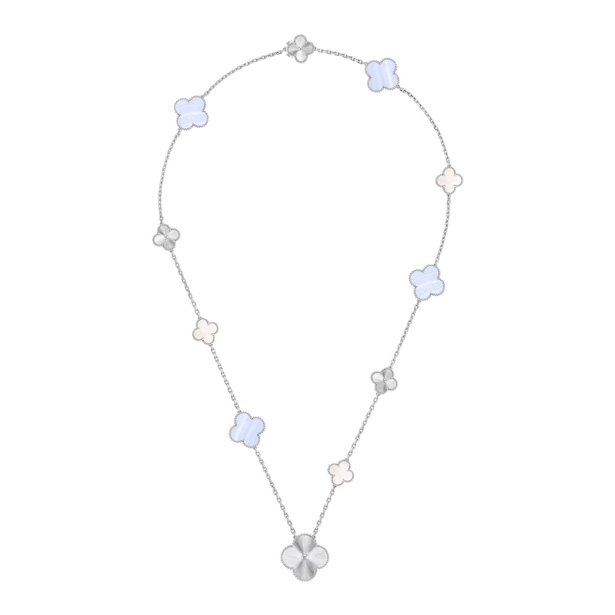 [⭐Mirelle]DETACHABLE CLOVER 15(11+4) FLOWER SILVER NECKLACE SET