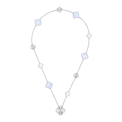 [⭐Mirelle]DETACHABLE CLOVER 15(11+4) FLOWER SILVER NECKLACE SET