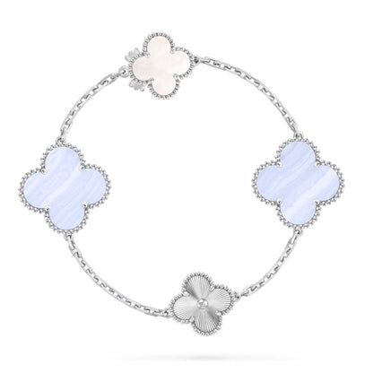 [⭐Mirelle]DETACHABLE CLOVER 15(11+4) FLOWER SILVER NECKLACE SET