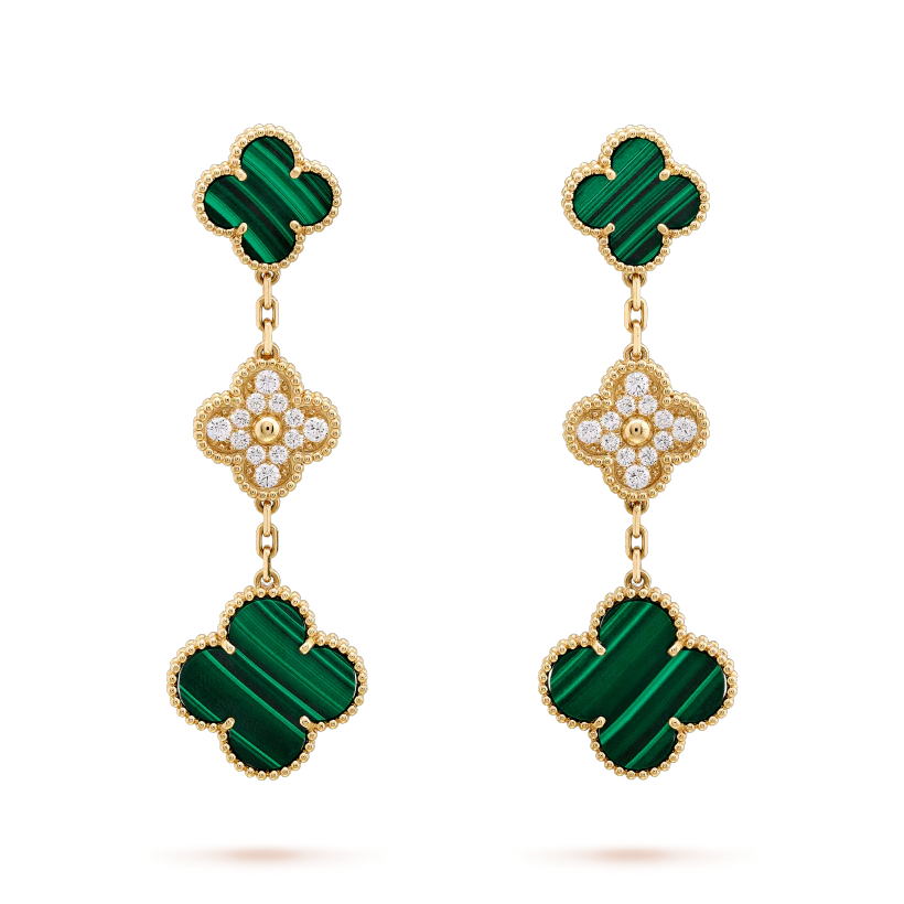 [⭐Mirelle]CLOVER EARRINGS GOLD MALACHITE DIAMOND 3 MOTIF