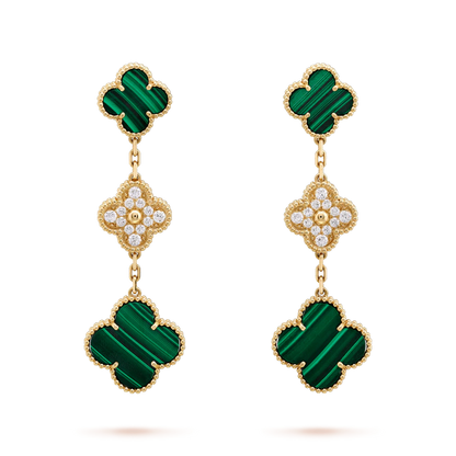 [⭐Mirelle]CLOVER EARRINGS GOLD MALACHITE DIAMOND 3 MOTIF