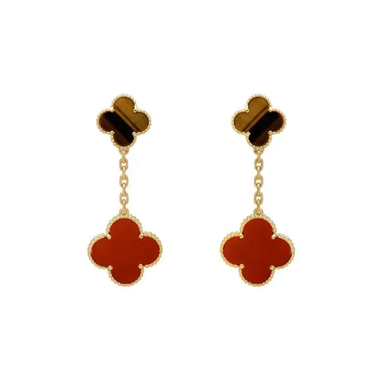 [⭐Mirelle]CLOVER  2 MOTIF  TIGER EYE CARNELIAN EARRINGS