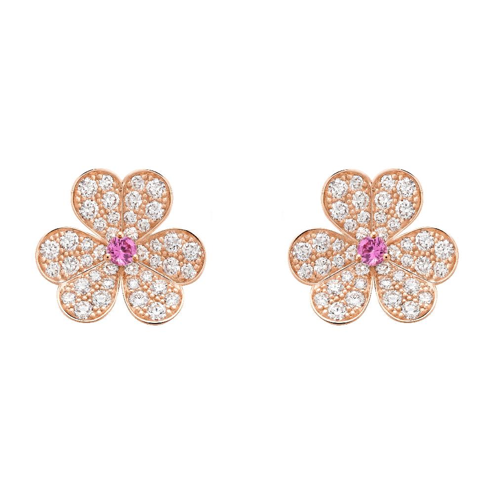 [⭐Mirelle]FRIVOLE PINK GOLD FLOWER DIAMOND EARRINGS