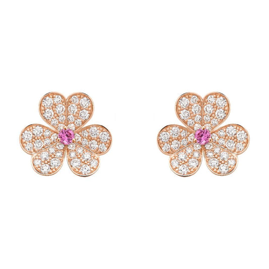 [⭐Mirelle]FRIVOLE PINK GOLD FLOWER DIAMOND EARRINGS