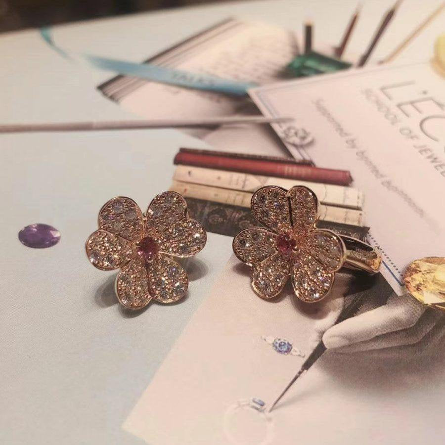 [⭐Mirelle]FRIVOLE PINK GOLD FLOWER DIAMOND EARRINGS