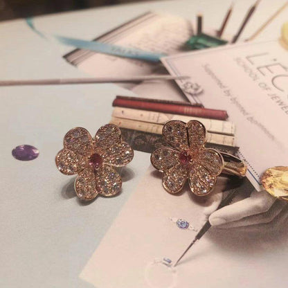 [⭐Mirelle]FRIVOLE PINK GOLD FLOWER DIAMOND EARRINGS