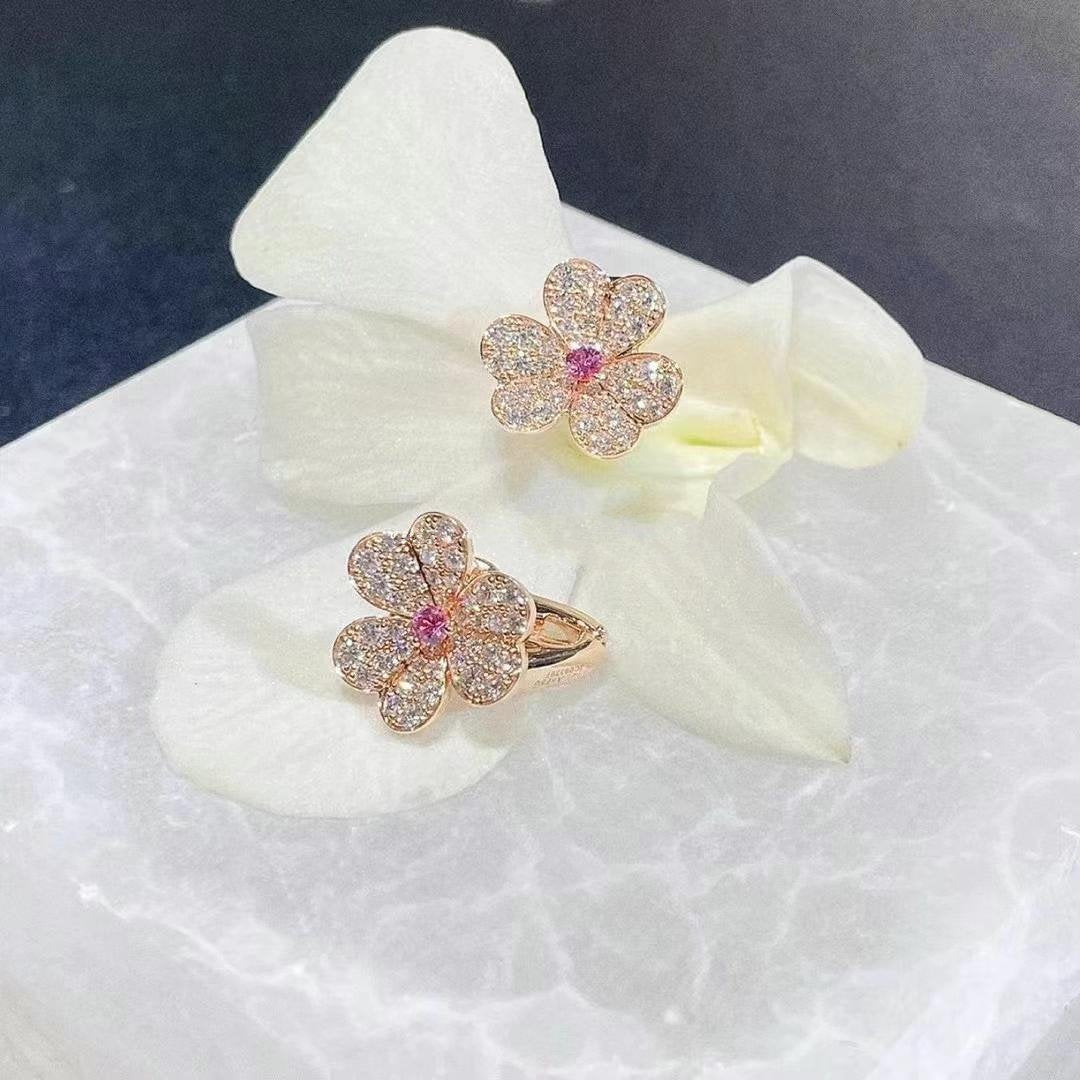 [⭐Mirelle]FRIVOLE PINK GOLD FLOWER DIAMOND EARRINGS