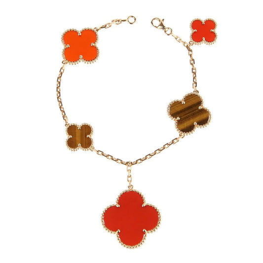 [⭐Mirelle]CLOVER BRACELET 5 MOTIFS CARNELIAN TIGER EYE