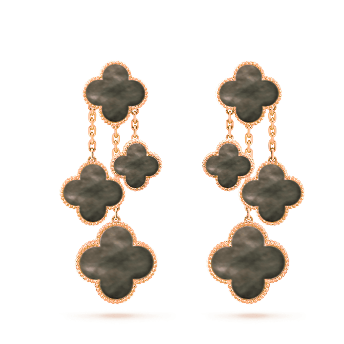 [⭐Mirelle]CLOVER EARRINGS DARK MOP 4 MOTIFS ROSE GOLD