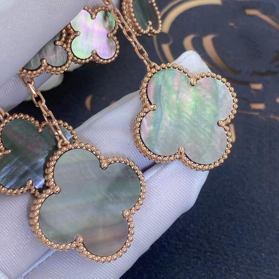 [⭐Mirelle]CLOVER EARRINGS DARK MOP 4 MOTIFS ROSE GOLD
