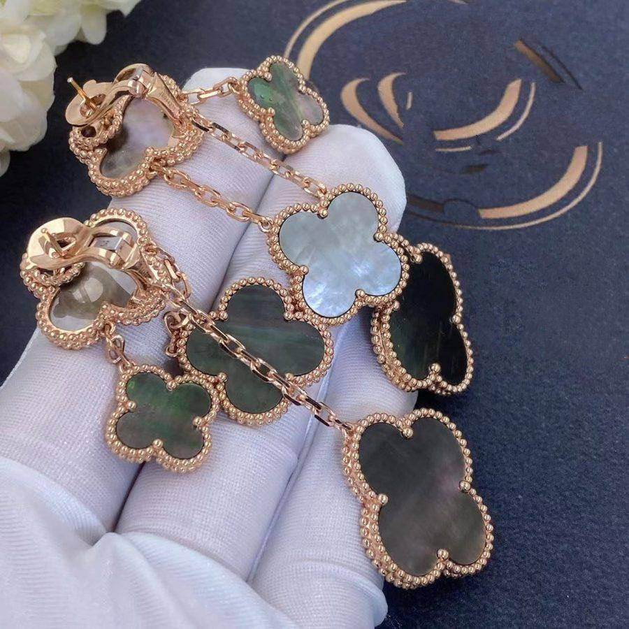 [⭐Mirelle]CLOVER EARRINGS DARK MOP 4 MOTIFS ROSE GOLD