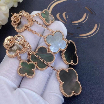 [⭐Mirelle]CLOVER EARRINGS DARK MOP 4 MOTIFS ROSE GOLD