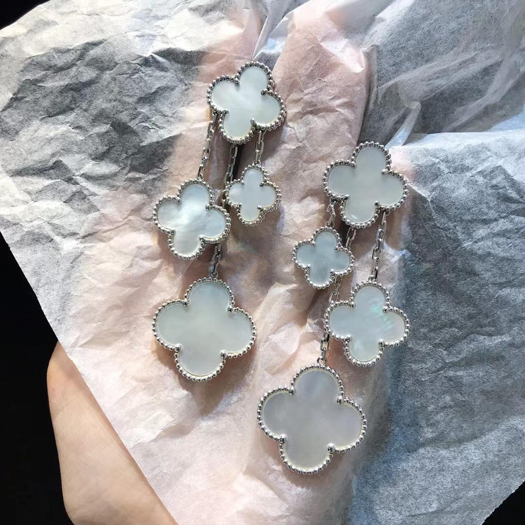 [⭐Mirelle]CLOVER EARRINGS WHITE MOP 4 MOTIFS SILVER