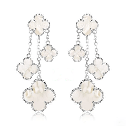 [⭐Mirelle]CLOVER EARRINGS WHITE MOP 4 MOTIFS SILVER