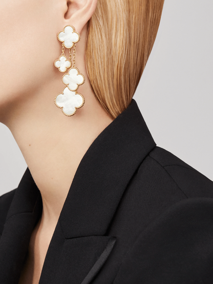 [⭐Mirelle]CLOVER EARRINGS WHITE MOP 4 MOTIFS GOLD