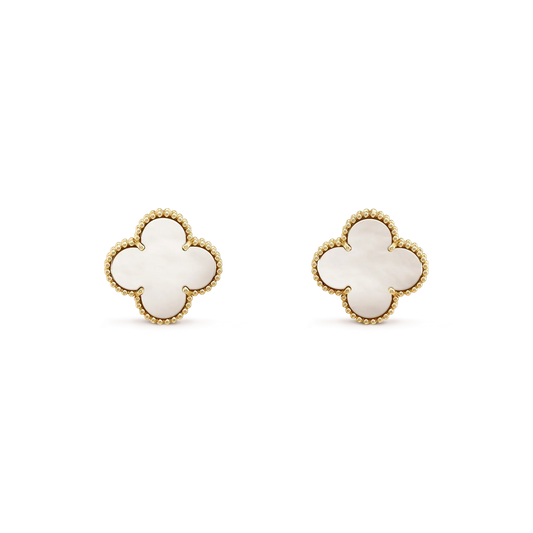 [⭐Mirelle]CLOVER MEDIUM 1 MOTIFS  WHITE MOP STUD EARRINGS