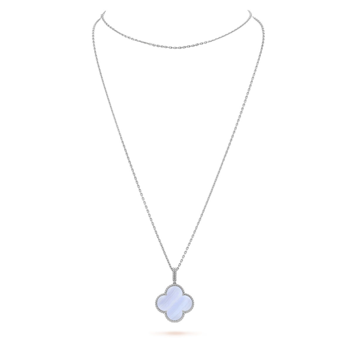 [⭐Mirelle]CLOVER SILVER CHALCEDONY BIG CLOVER NECKLACE