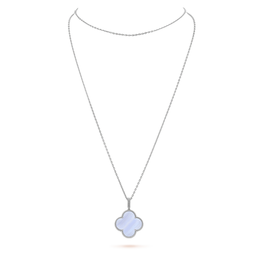 [⭐Mirelle]CLOVER SILVER CHALCEDONY BIG CLOVER NECKLACE