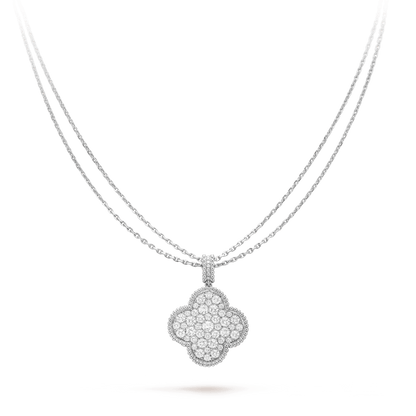 [⭐Mirelle]CLOVER 25MM SILVER FULL DIAMOND BIG CLOVER NECKLACE