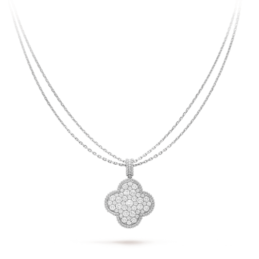 [⭐Mirelle]CLOVER 25MM SILVER FULL DIAMOND BIG CLOVER NECKLACE