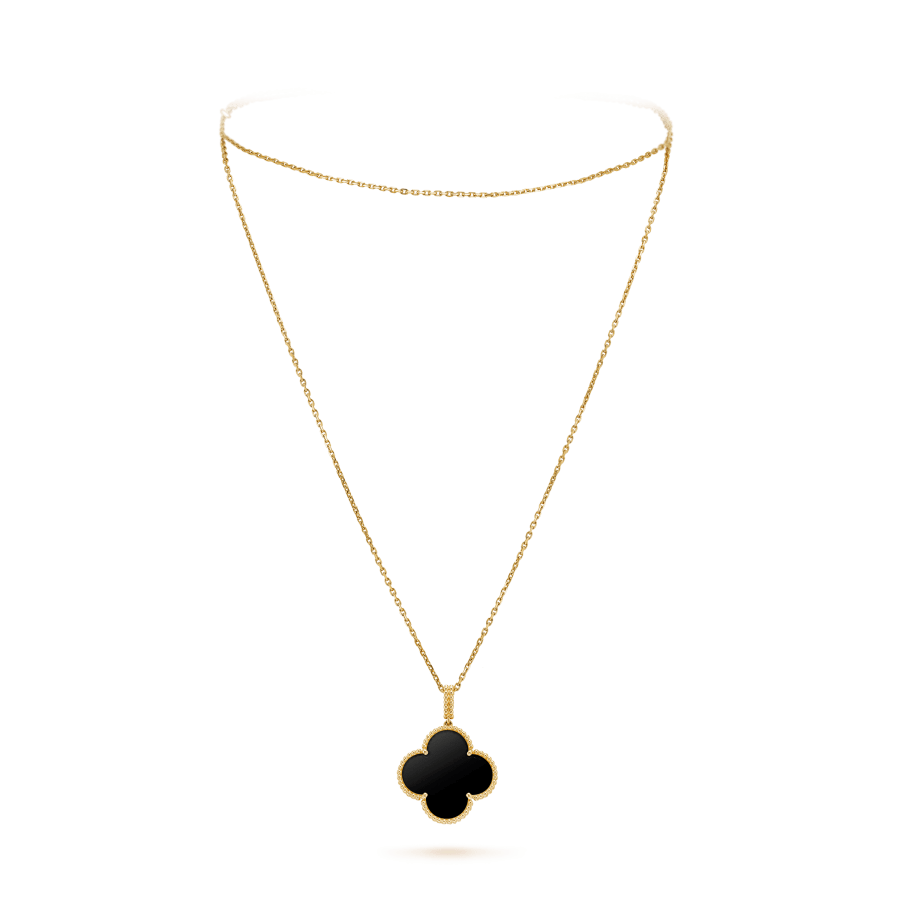 [⭐Mirelle]CLOVER 25MM GOLD ONYX BIG CLOVER NECKLACE