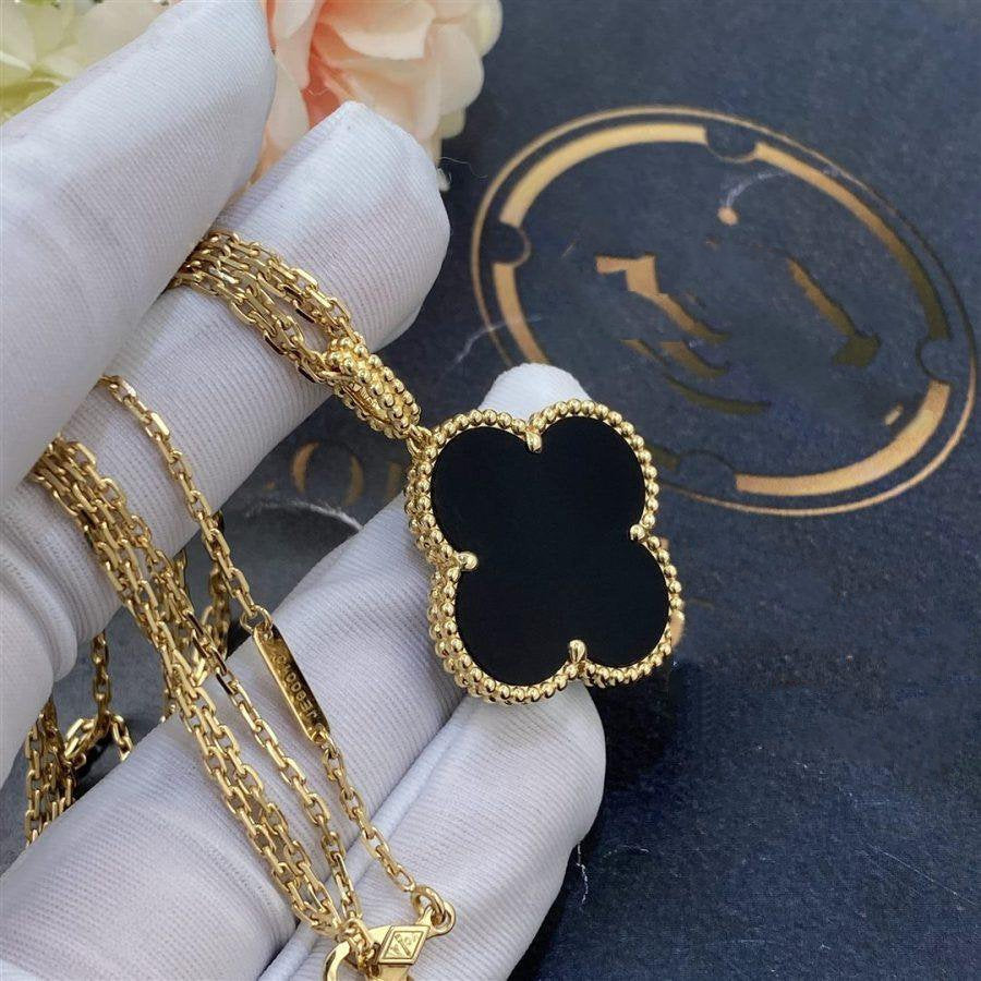 [⭐Mirelle]CLOVER 25MM GOLD ONYX BIG CLOVER NECKLACE