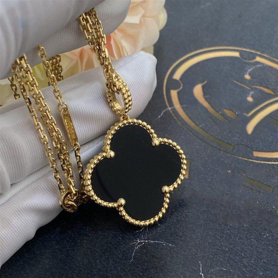 [⭐Mirelle]CLOVER 25MM GOLD ONYX BIG CLOVER NECKLACE