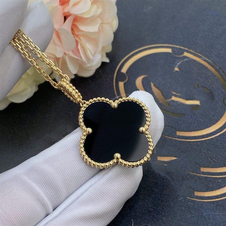 [⭐Mirelle]CLOVER 25MM GOLD ONYX BIG CLOVER NECKLACE