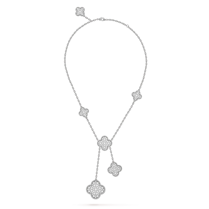 [⭐Mirelle]CLOVER 5 MOTIFS SILVER DIAMONDS NECKLACE