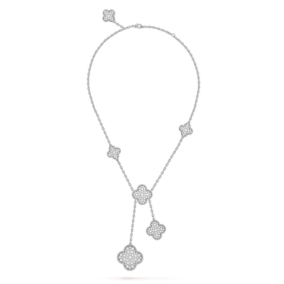 [⭐Mirelle]CLOVER 5 MOTIFS SILVER DIAMONDS NECKLACE