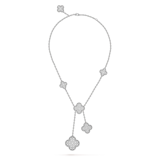 [⭐Mirelle]CLOVER 5 MOTIFS SILVER DIAMONDS NECKLACE