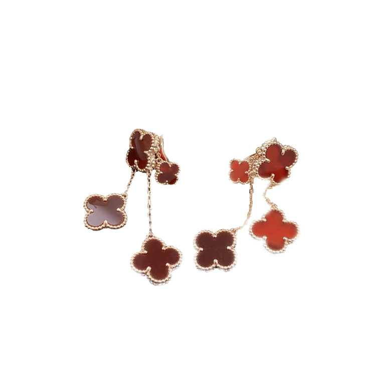 [⭐Mirelle]CLOVER EARRINGS CARNELIAN 4 MOTIFS PINK GOLD