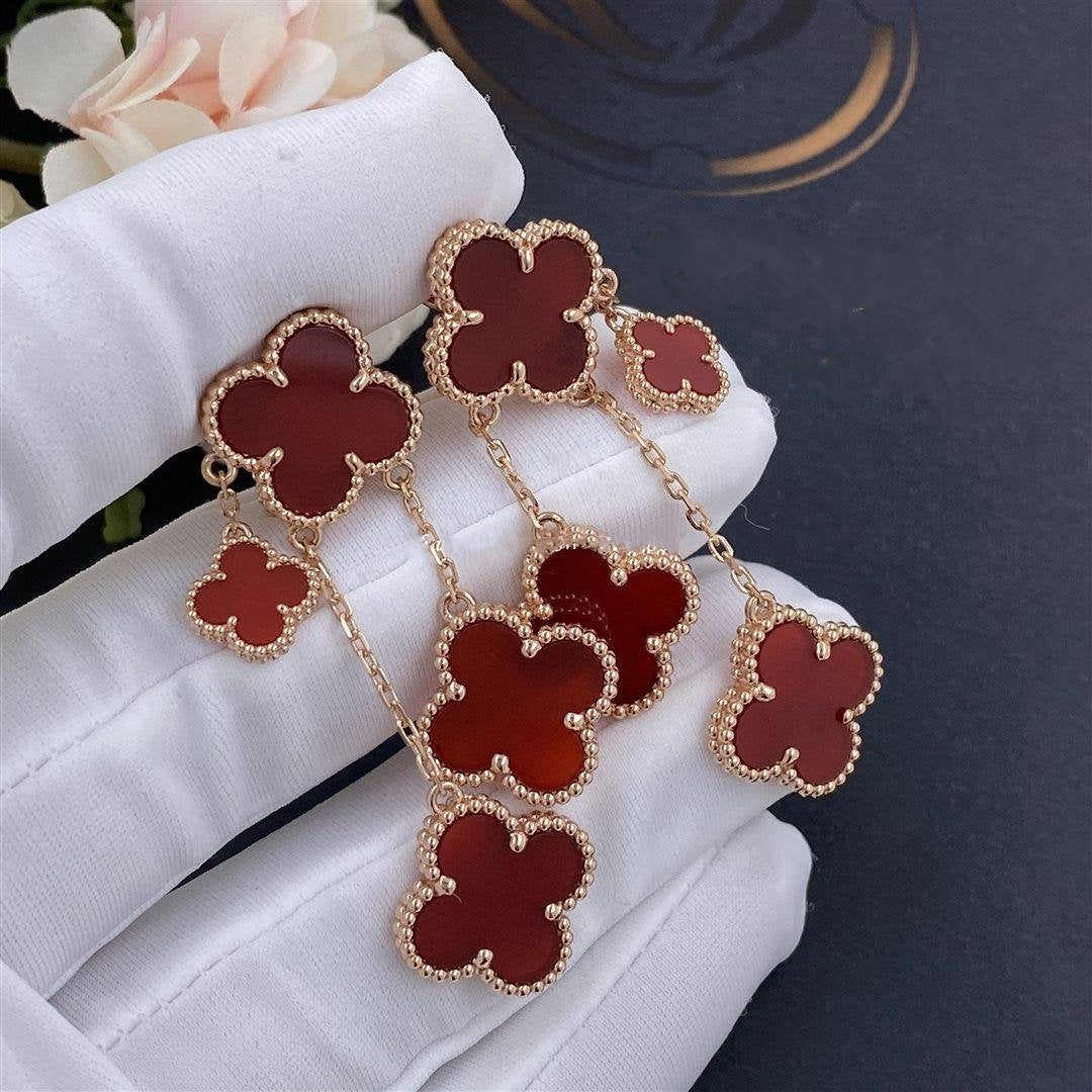 [⭐Mirelle]CLOVER EARRINGS CARNELIAN 4 MOTIFS PINK GOLD