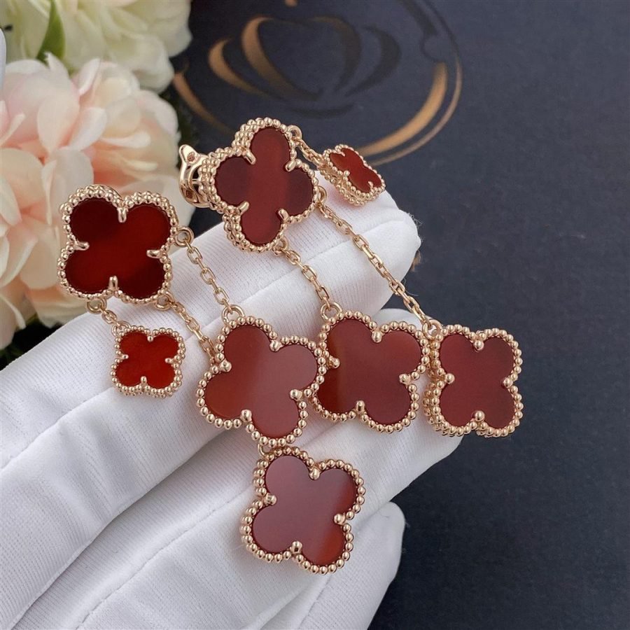 [⭐Mirelle]CLOVER EARRINGS CARNELIAN 4 MOTIFS PINK GOLD