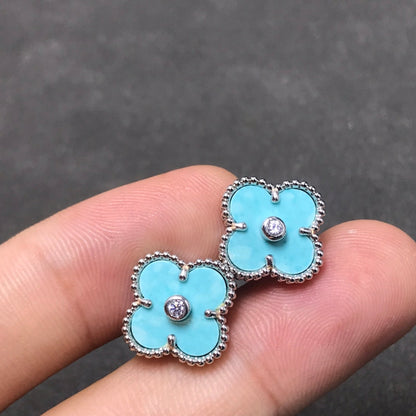 [⭐Mirelle]CLOVER 1 DIAMOND BLUE SKY SILVER EARRINGS