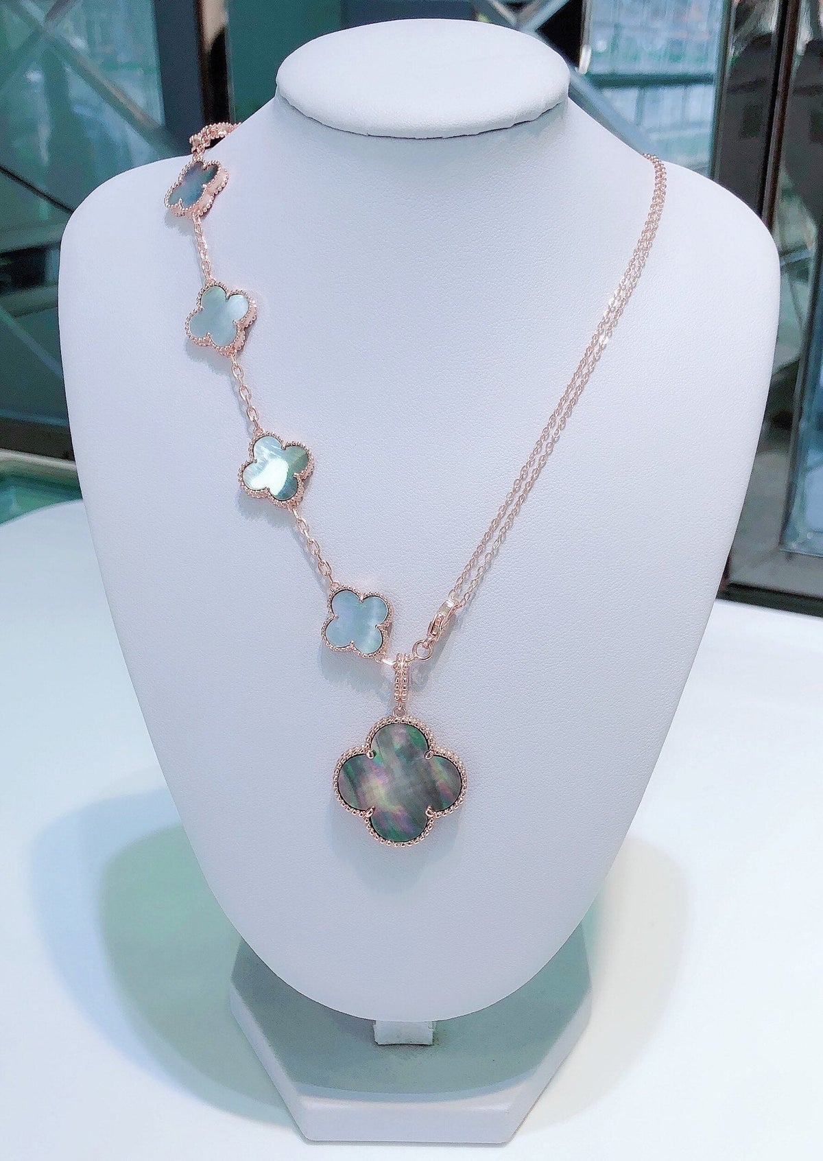 [⭐Mirelle]COMBINED BRACELET 5 MOTIFS AND NECKLACE DARK MOP ROSE GOLD
