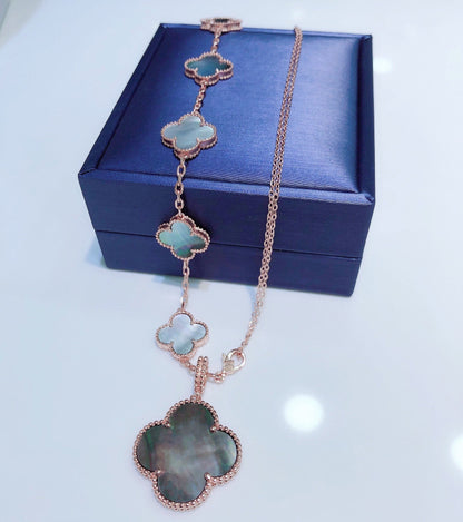 [⭐Mirelle]COMBINED BRACELET 5 MOTIFS AND NECKLACE DARK MOP ROSE GOLD