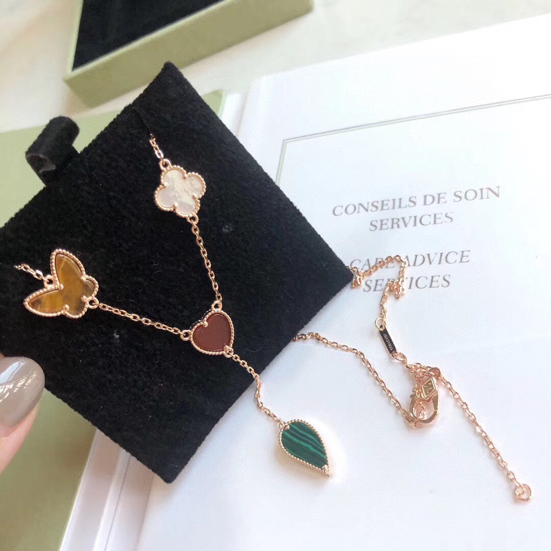 [⭐Mirelle]LUCKY SPRING 4 MOTIFS ROSE GOLD NECKLACE
