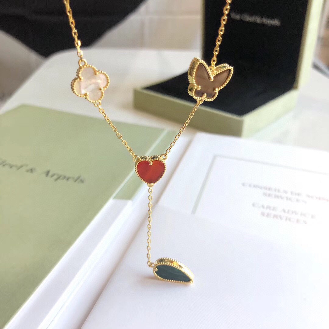 [⭐Mirelle]LUCKY SPRING 4 MOTIFS ROSE GOLD NECKLACE