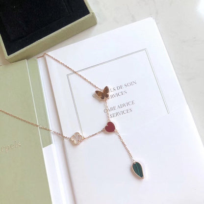 [⭐Mirelle]LUCKY SPRING 4 MOTIFS ROSE GOLD NECKLACE