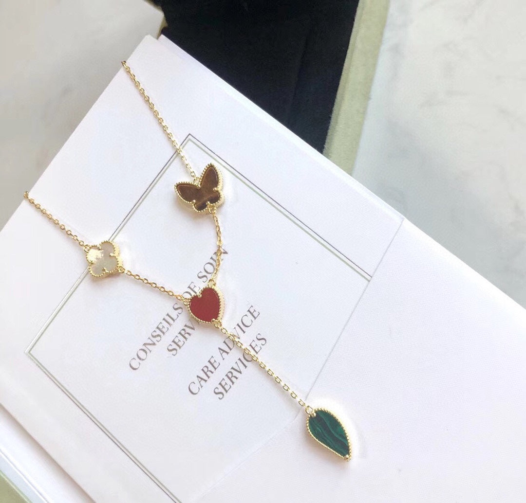 [⭐Mirelle]LUCKY SPRING 4 MOTIFS ROSE GOLD NECKLACE