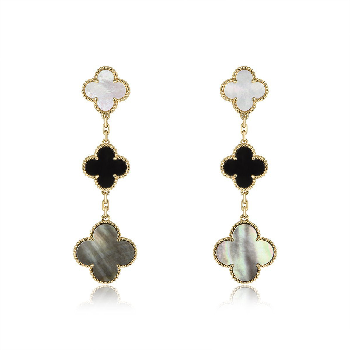 [⭐Mirelle]CLOVER EARRINGS GOLD ONYX MOP 3 MOTIF