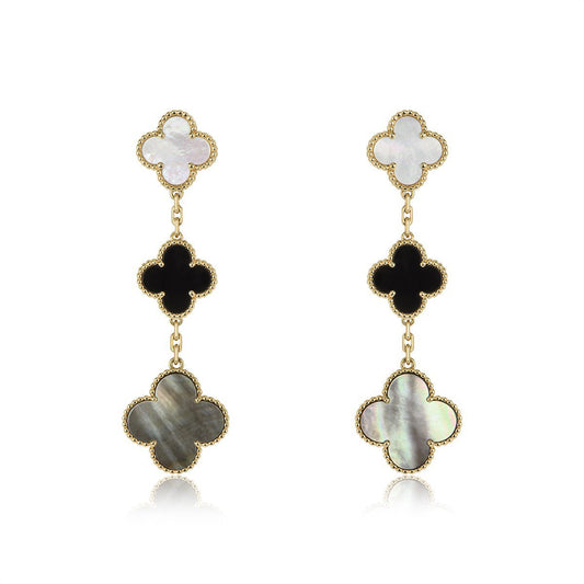 [⭐Mirelle]CLOVER EARRINGS GOLD ONYX MOP 3 MOTIF