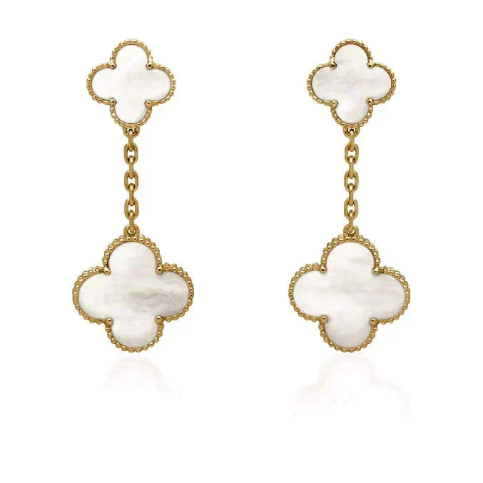 [⭐Mirelle]CLOVER 2 MOTIF WHITE MOP EARRINGS