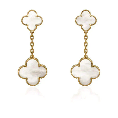 [⭐Mirelle]CLOVER 2 MOTIF WHITE MOP EARRINGS